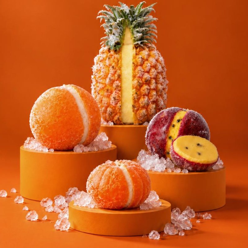 Coffret Soleil d'Automne : ananas Victoria, passion, orange fleur d'oranger et mandarine givrés sur glace pilée